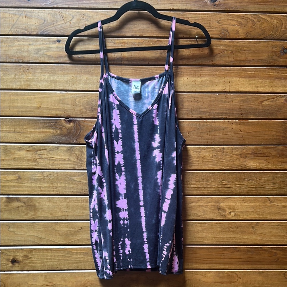 Sew In Love Pink and Black Tie-Dye Tank Top - XL